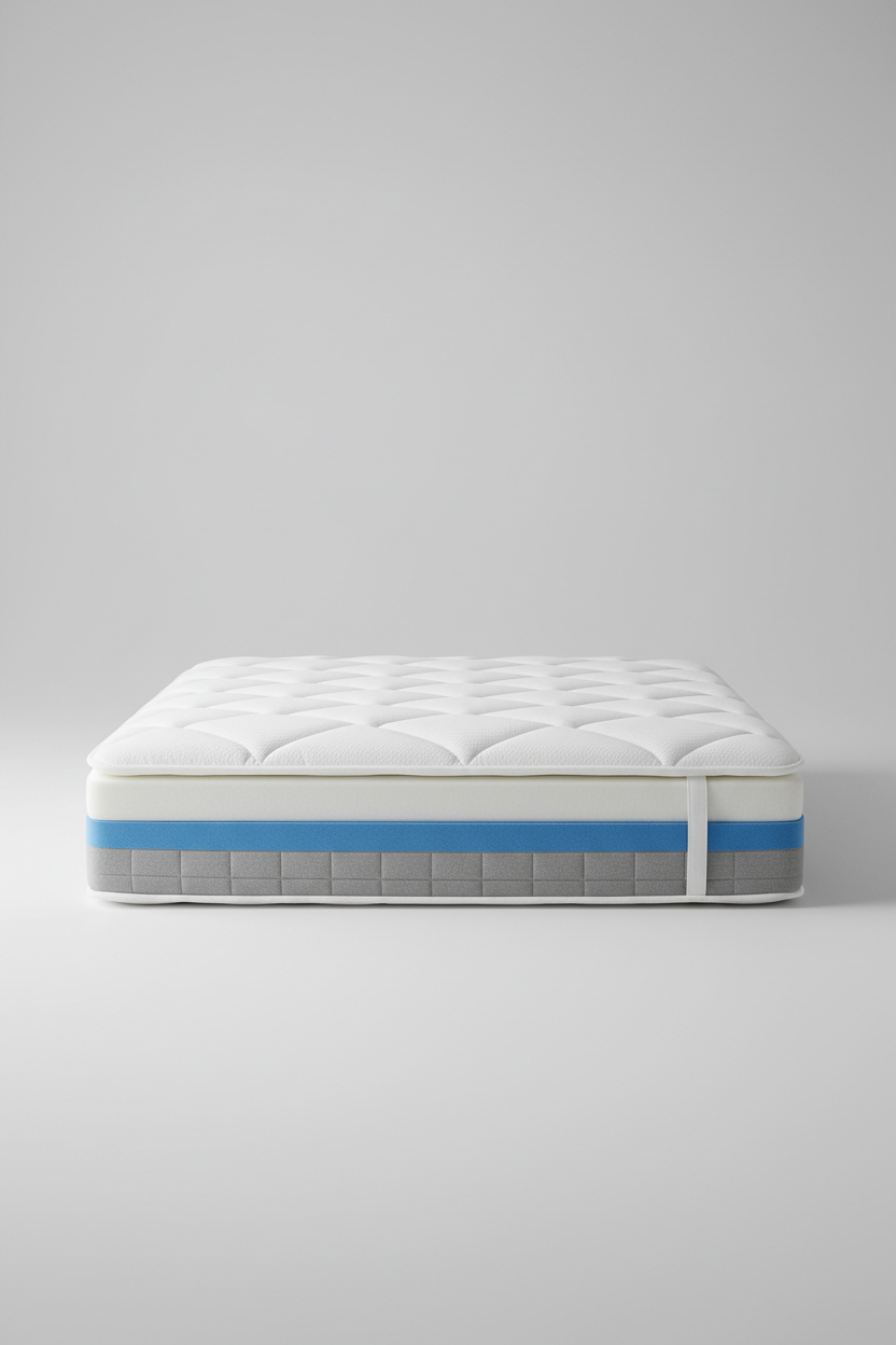 Side profile view of premium foam mattress showing layer construction and quilted cover