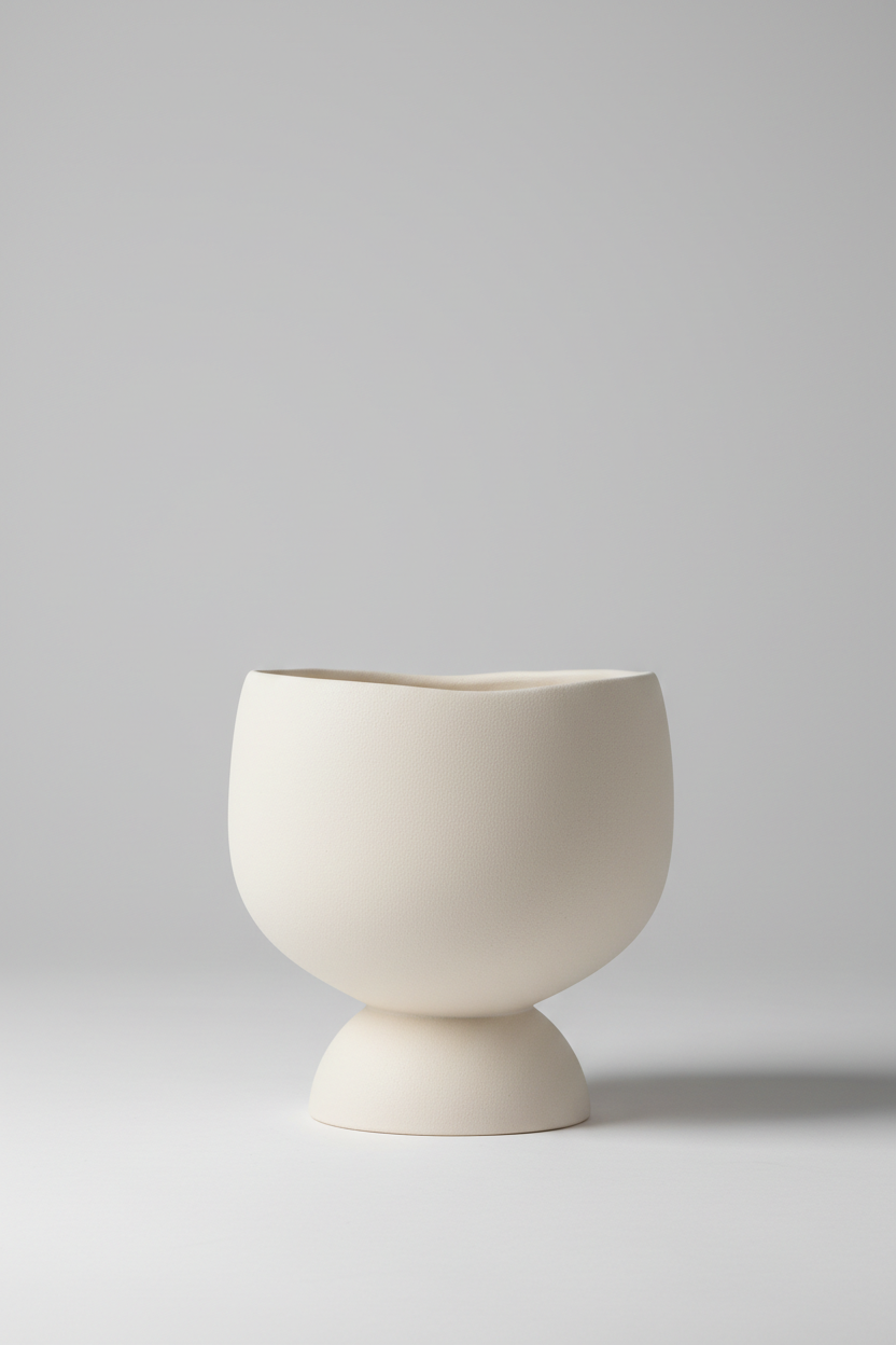 Terra Stone Planter in Ivory Cream – Side view showing organic silhouette and pedestal base