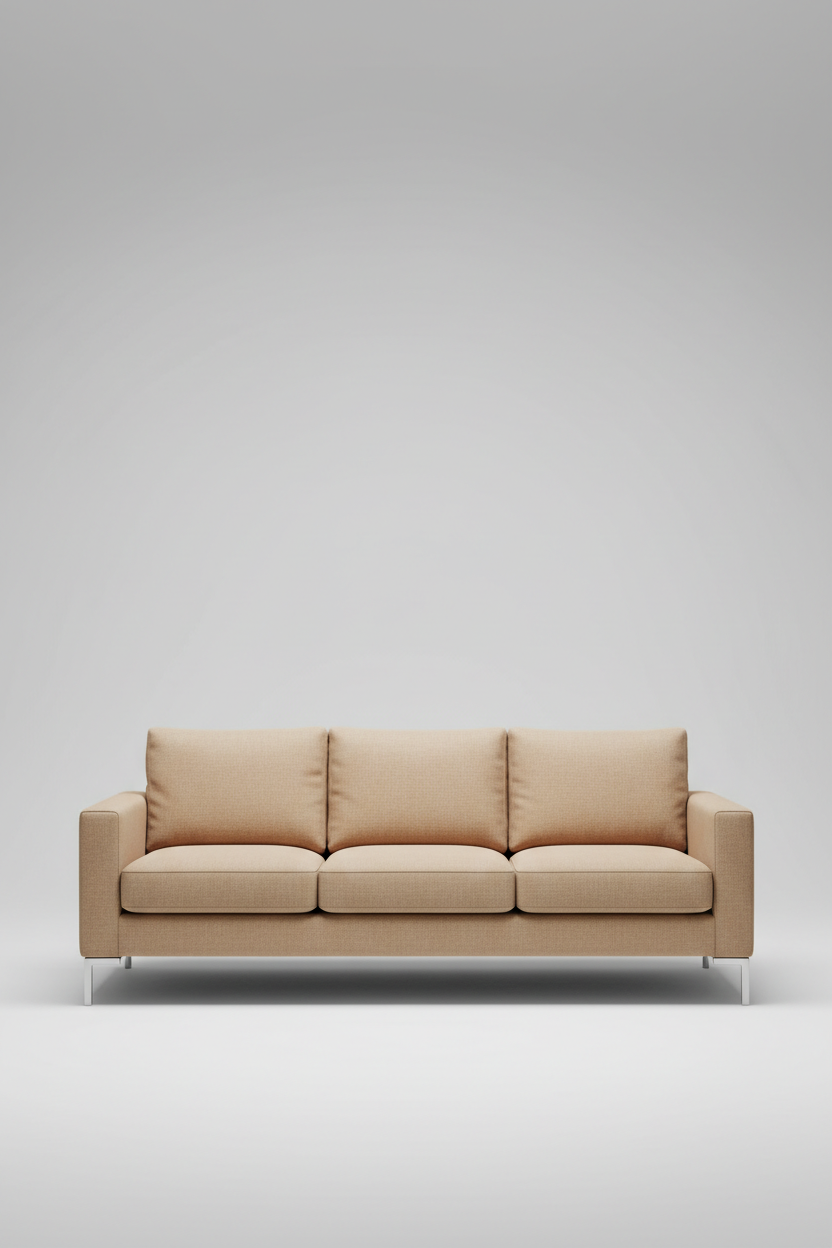 Contemporary sofa in desert sand fabric, hero shot
