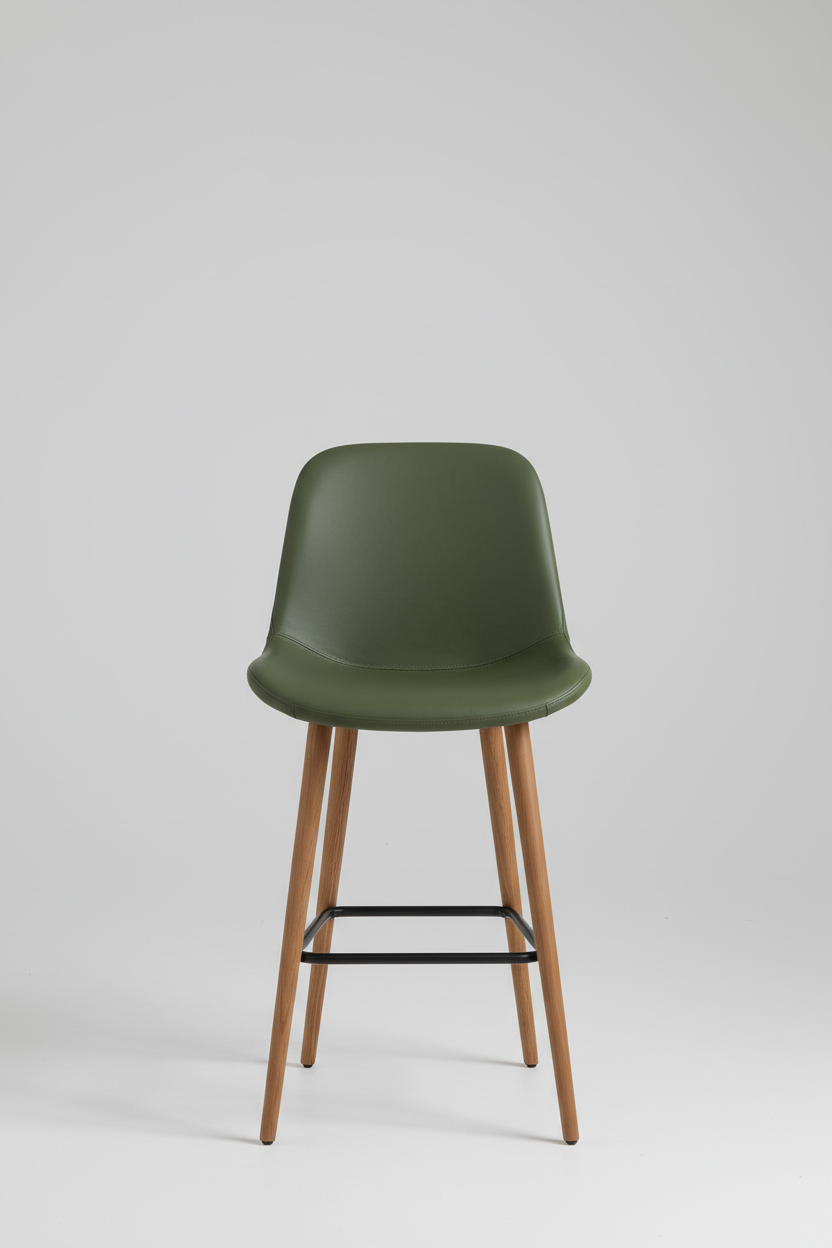 High-back bar chair in forest olive leather, hero shot