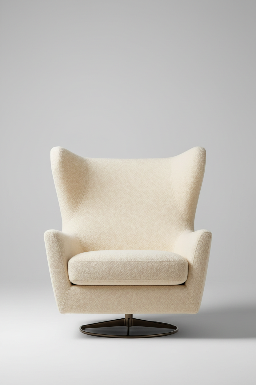 Wing Lounge Chair in Ivory Cream, front view