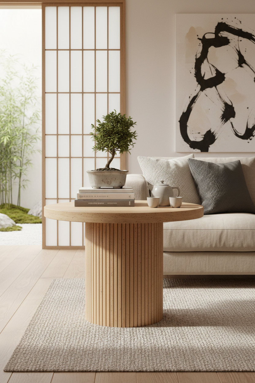 Side Accent Table in Sandstone — Wide Scene