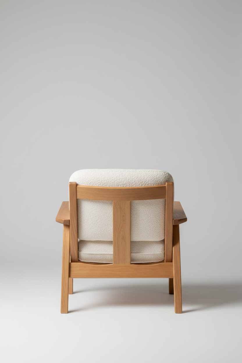 Wooden Armchair in Cream Bouclé — Back View