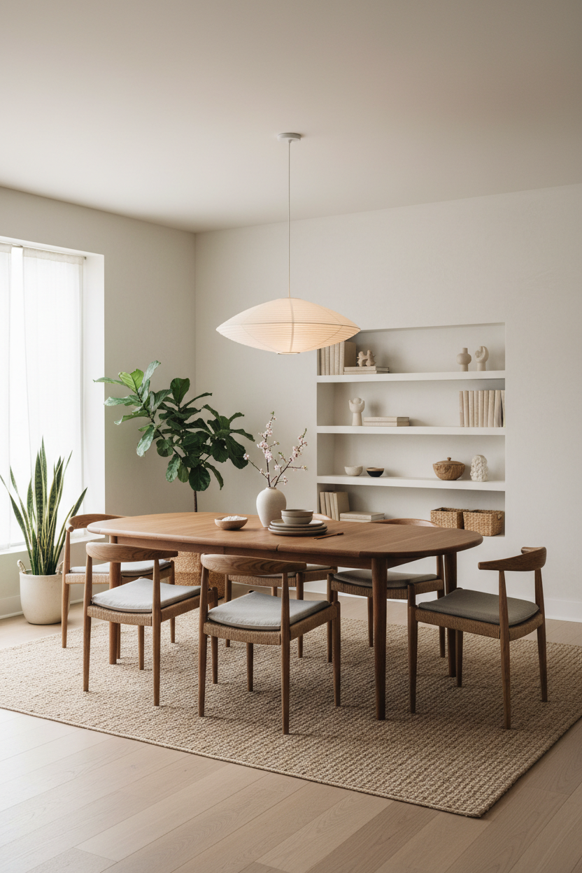 Rectangular Dining Table in Frosted Birch — Wide Scene