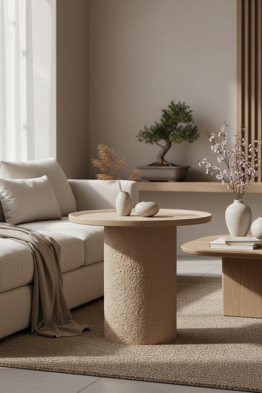 Side Accent Table in Sandstone — Styled Interior