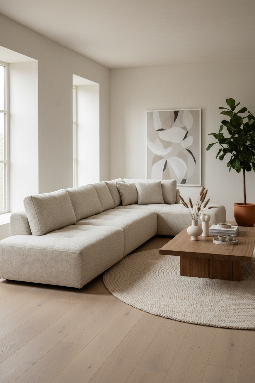 Modular Sofa in Oat Beige in a minimal Japandi interior