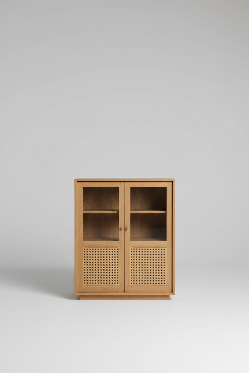 Nordic Display Cabinet in Light Oak – Minimal clean studio setup