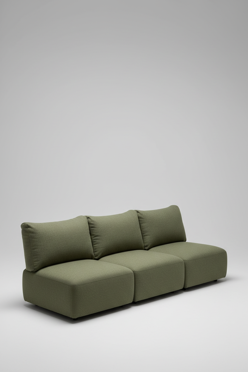 Modular Armless Seat Set in Olive Moss — Angle view