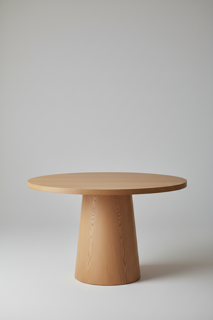 Pedestal Dining Table in Natural Oak finish, front view