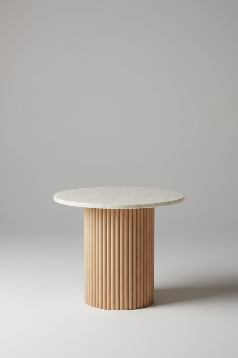 Side Accent Table in Ivory Marble — Back View