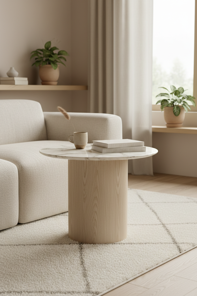 Side Accent Table in Ivory Marble — Lifestyle