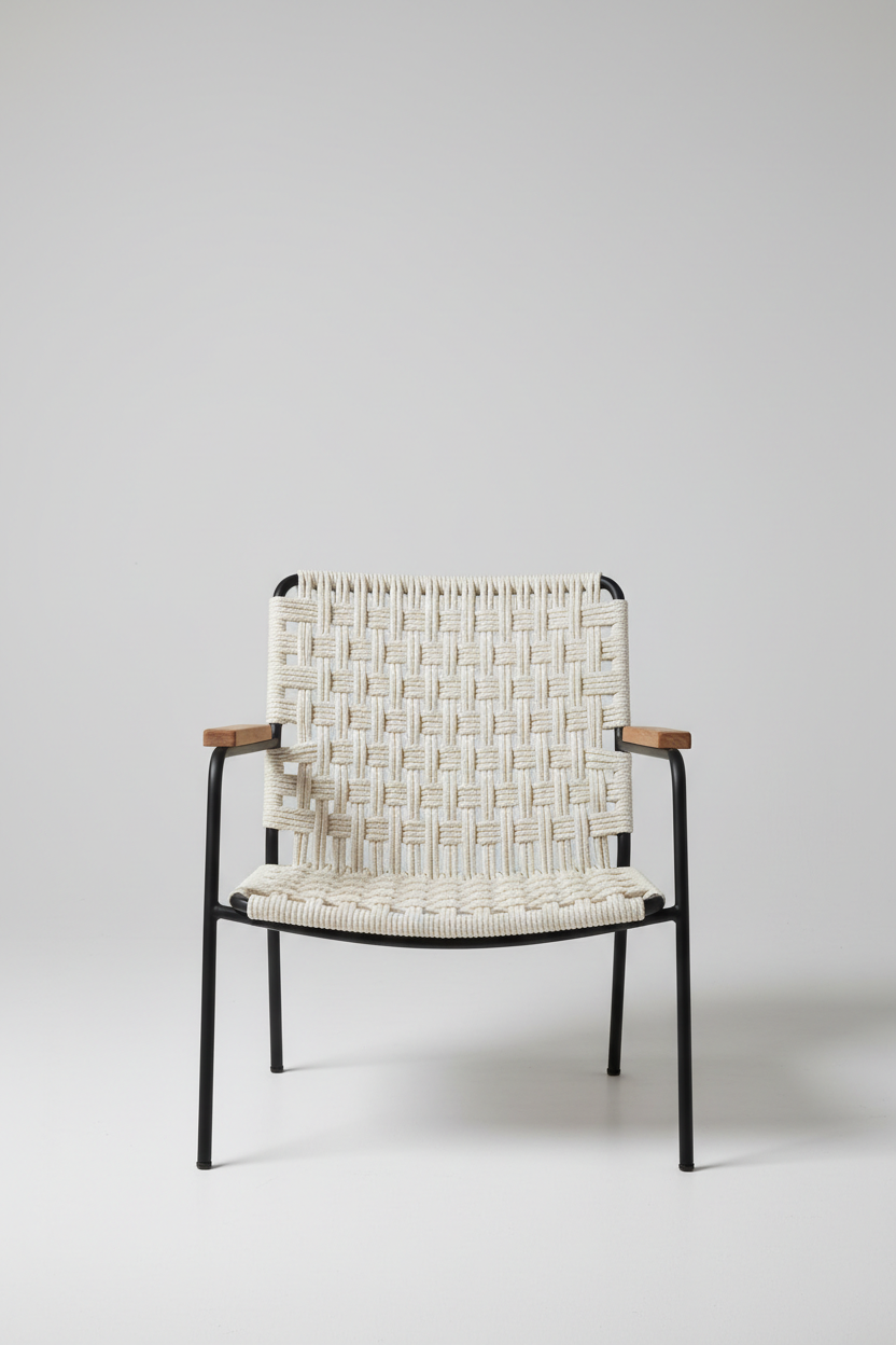 Woven Outdoor Chair in Ivory Rope — Front view
