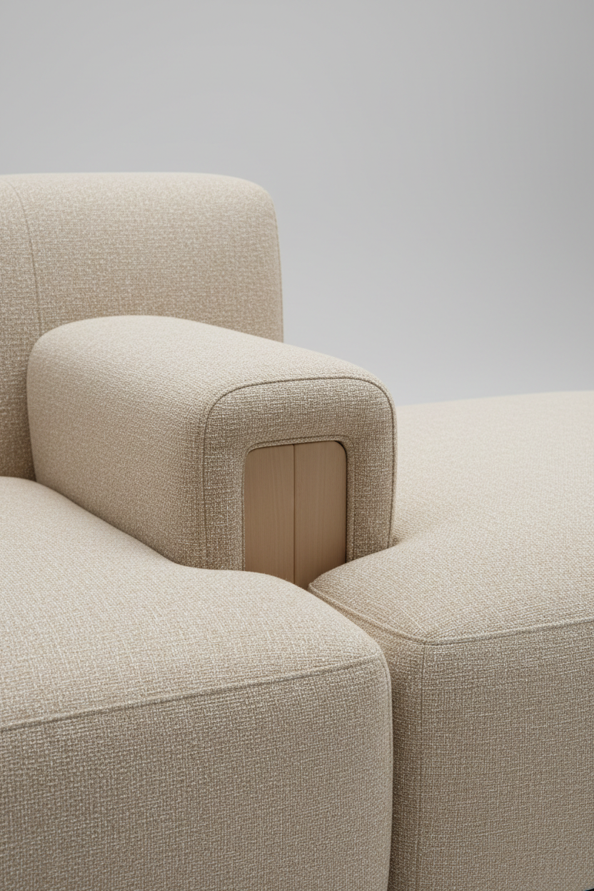 Modular Sofa corner detail showing modular joint and fabric quality