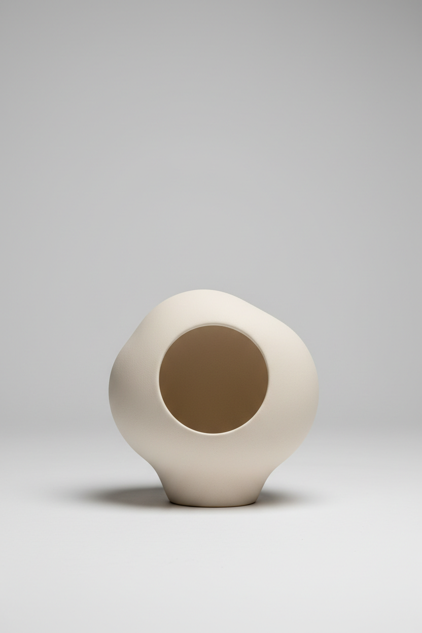 Terra Stone Planter in Ivory Cream – Top view showing planter opening