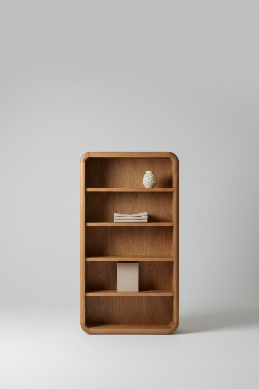 Vertical Wave Shelf in Desert Oak – Styled with minimal Japandi decor