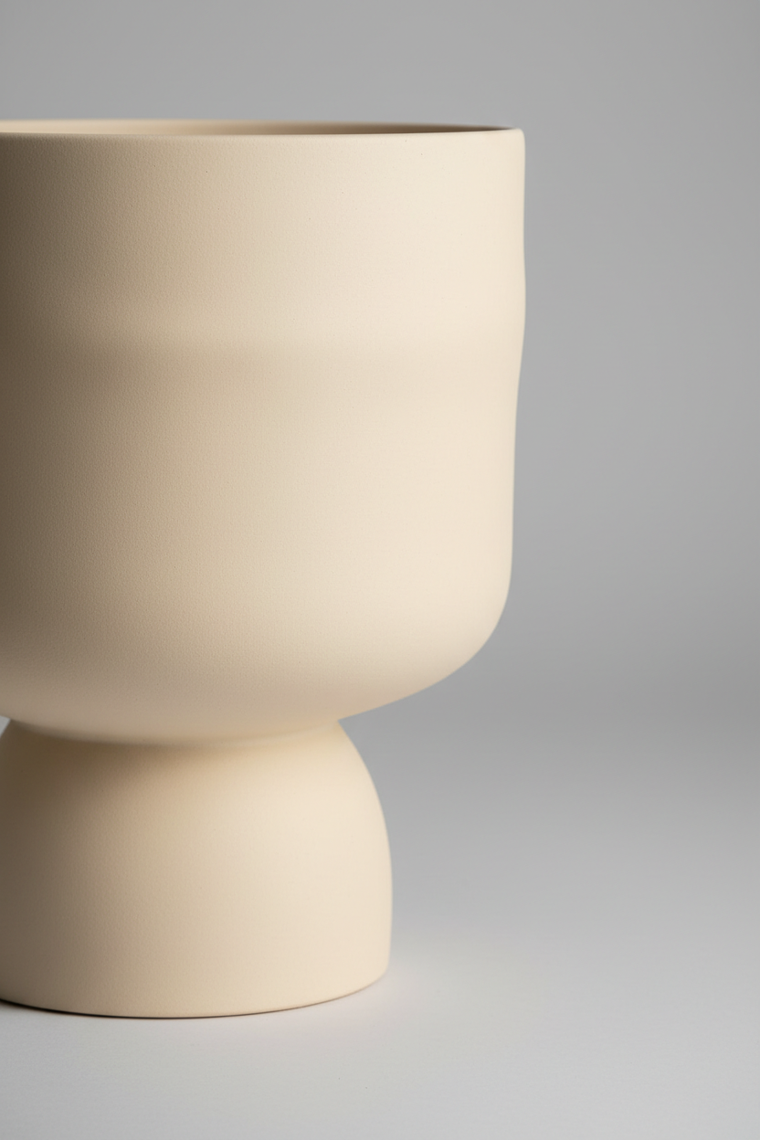 Terra Stone Planter in Ivory Cream – Pedestal base and organic curve detail