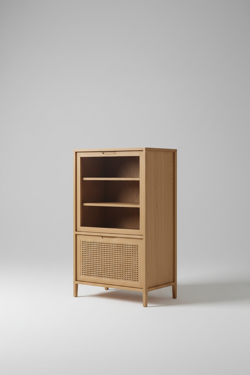 Nordic Display Cabinet in Light Oak – 45-degree angle view