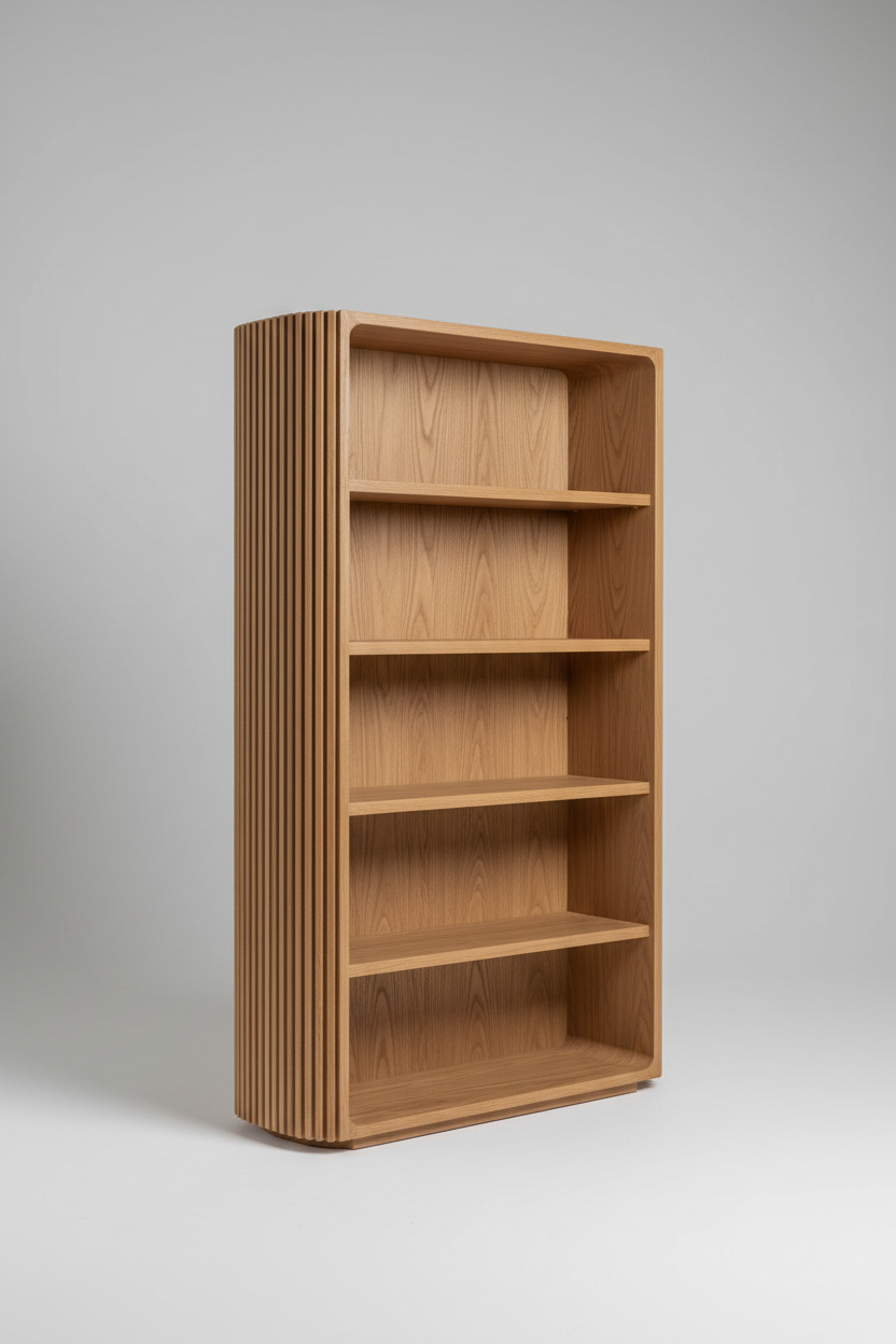 Vertical Wave Shelf in Desert Oak – 45-degree angle view
