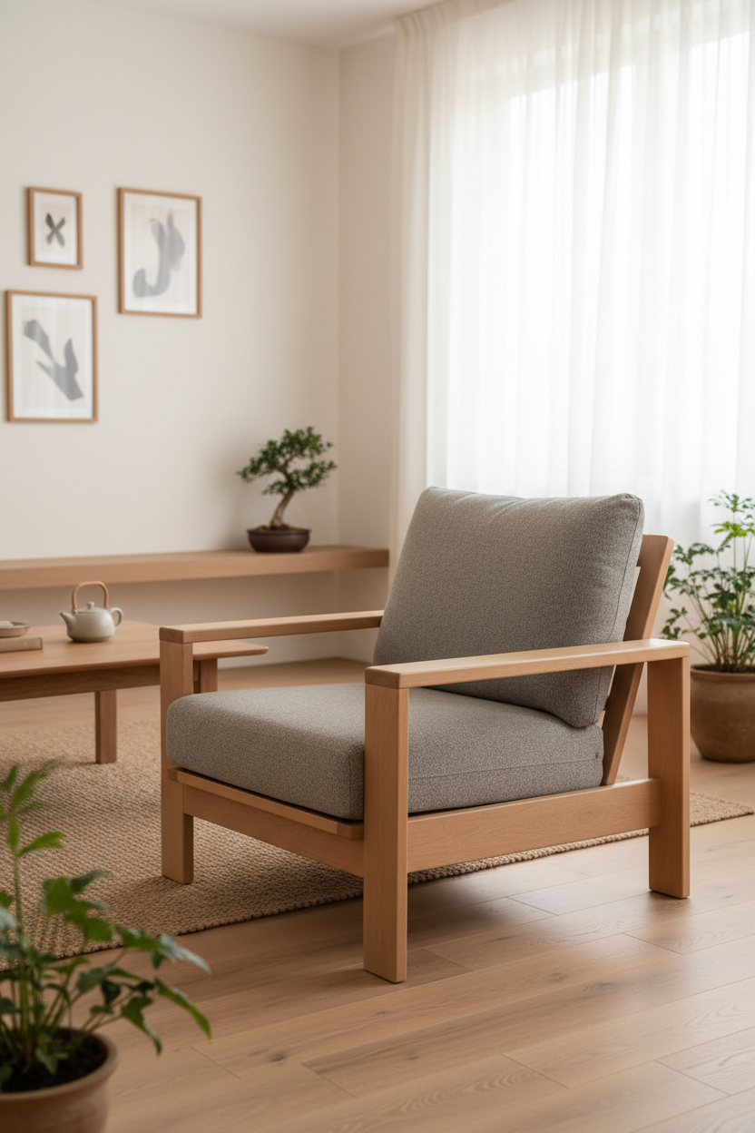 Wooden Armchair in Pebble Grey — Wide Scene