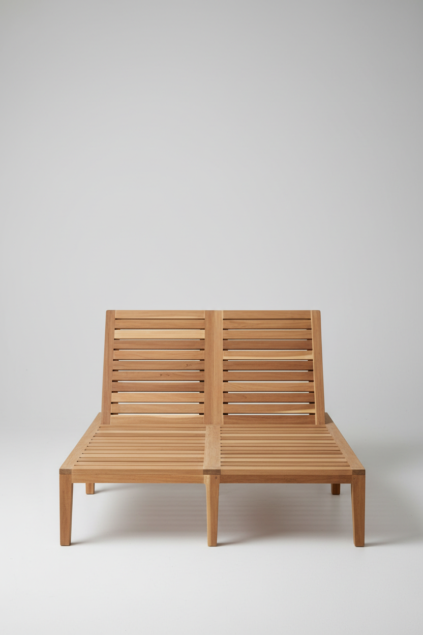 Double Wooden Lounge Base in Natural Teak — Front view