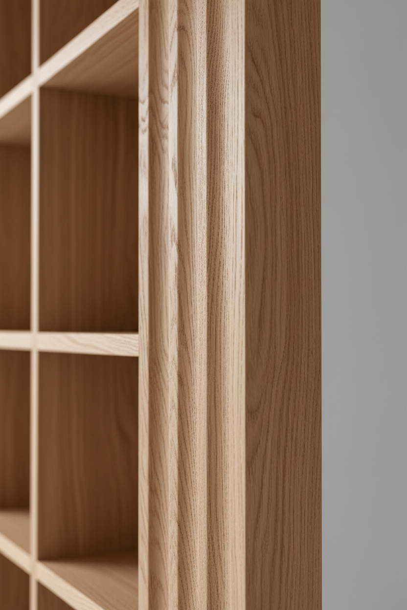 Vertical Wave Shelf – Desert Oak wood grain and fluted surface close-up