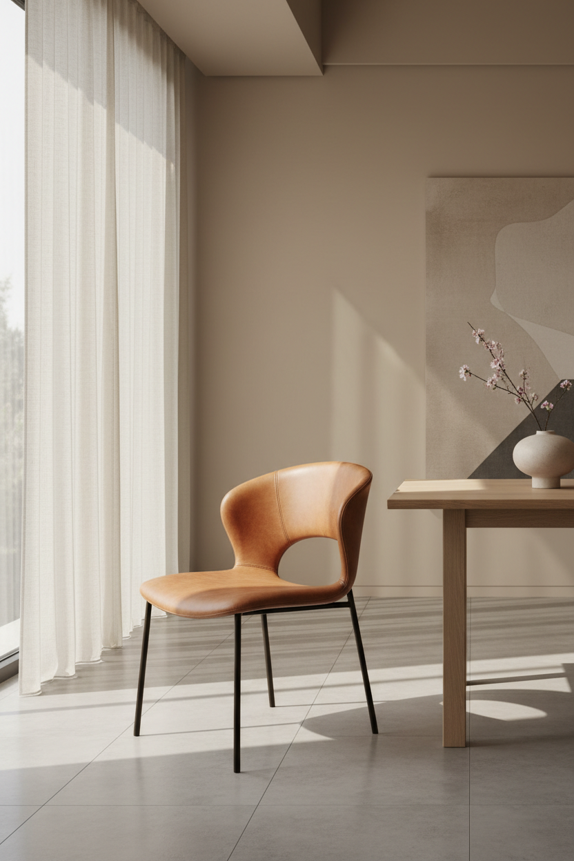 Sculpt Dining Chair in a wide Japandi dining room scene
