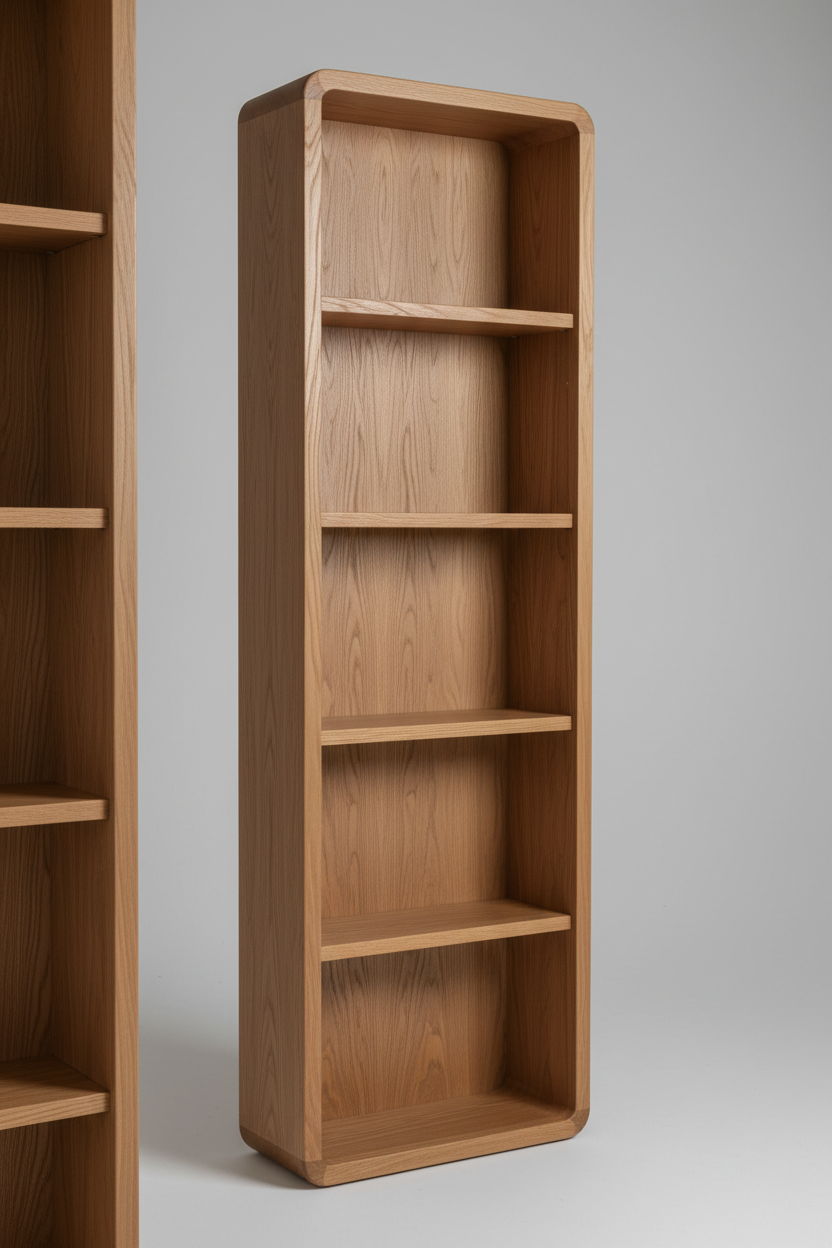 Vertical Wave Shelf in Desert Oak – Rounded corner and fluted panel craftsmanship detail