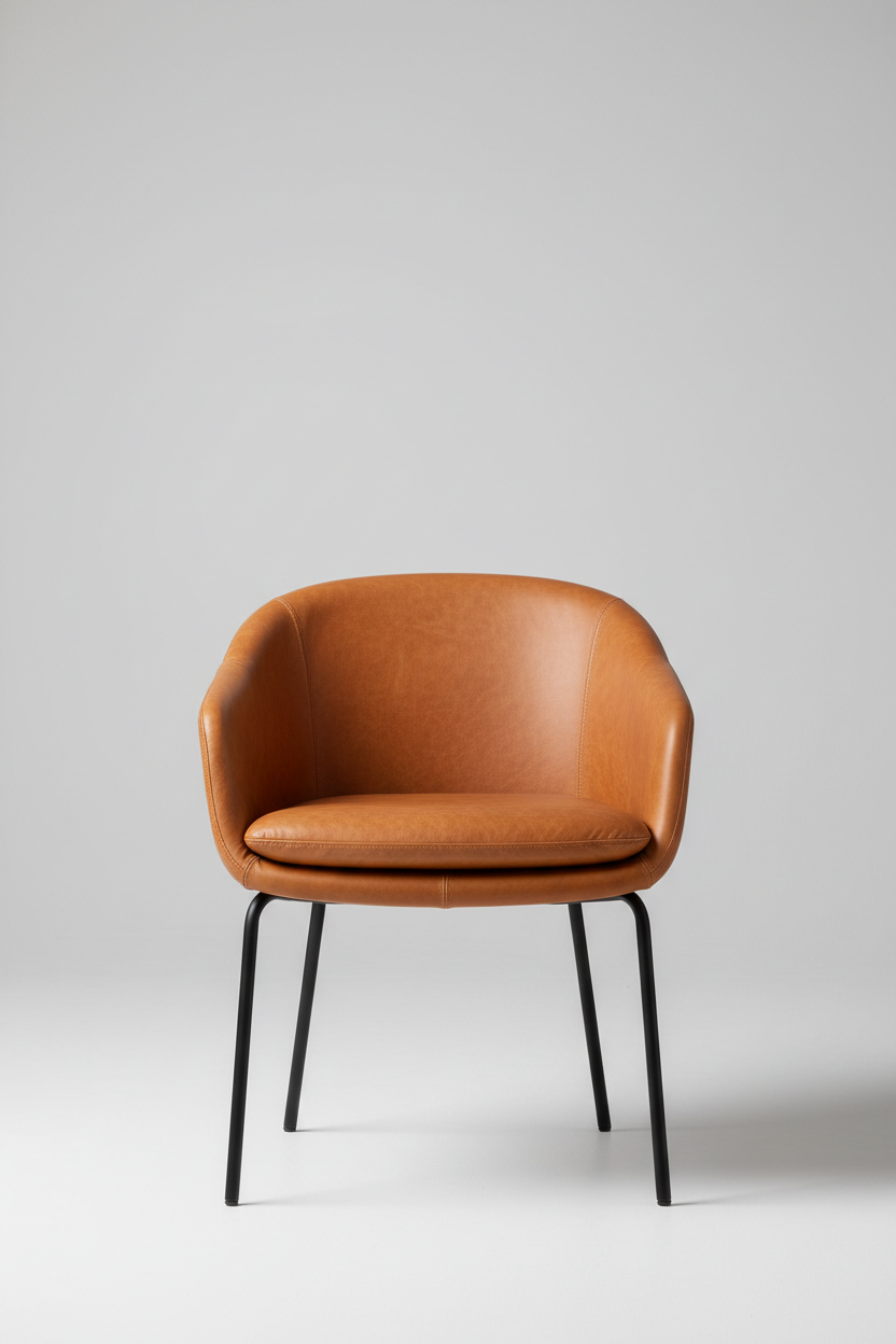 Sculpt Dining Chair in Warm Caramel leather, front view