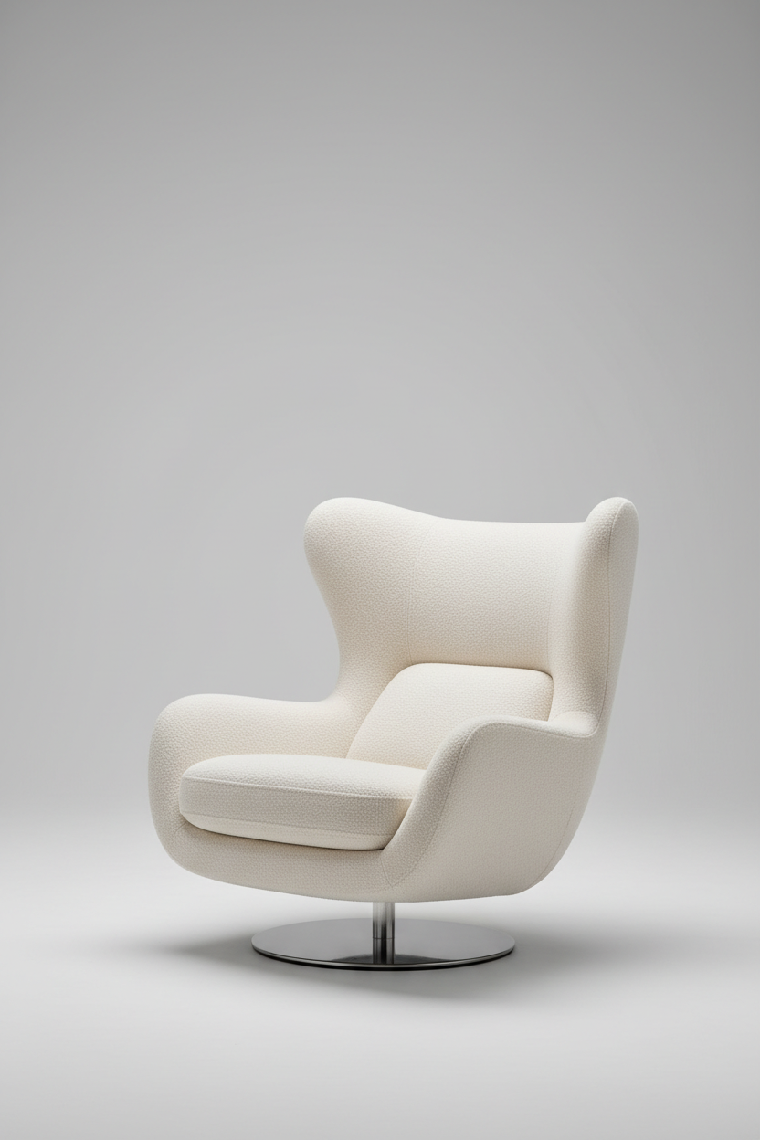 Wing Lounge Chair in Ivory Cream, angle view