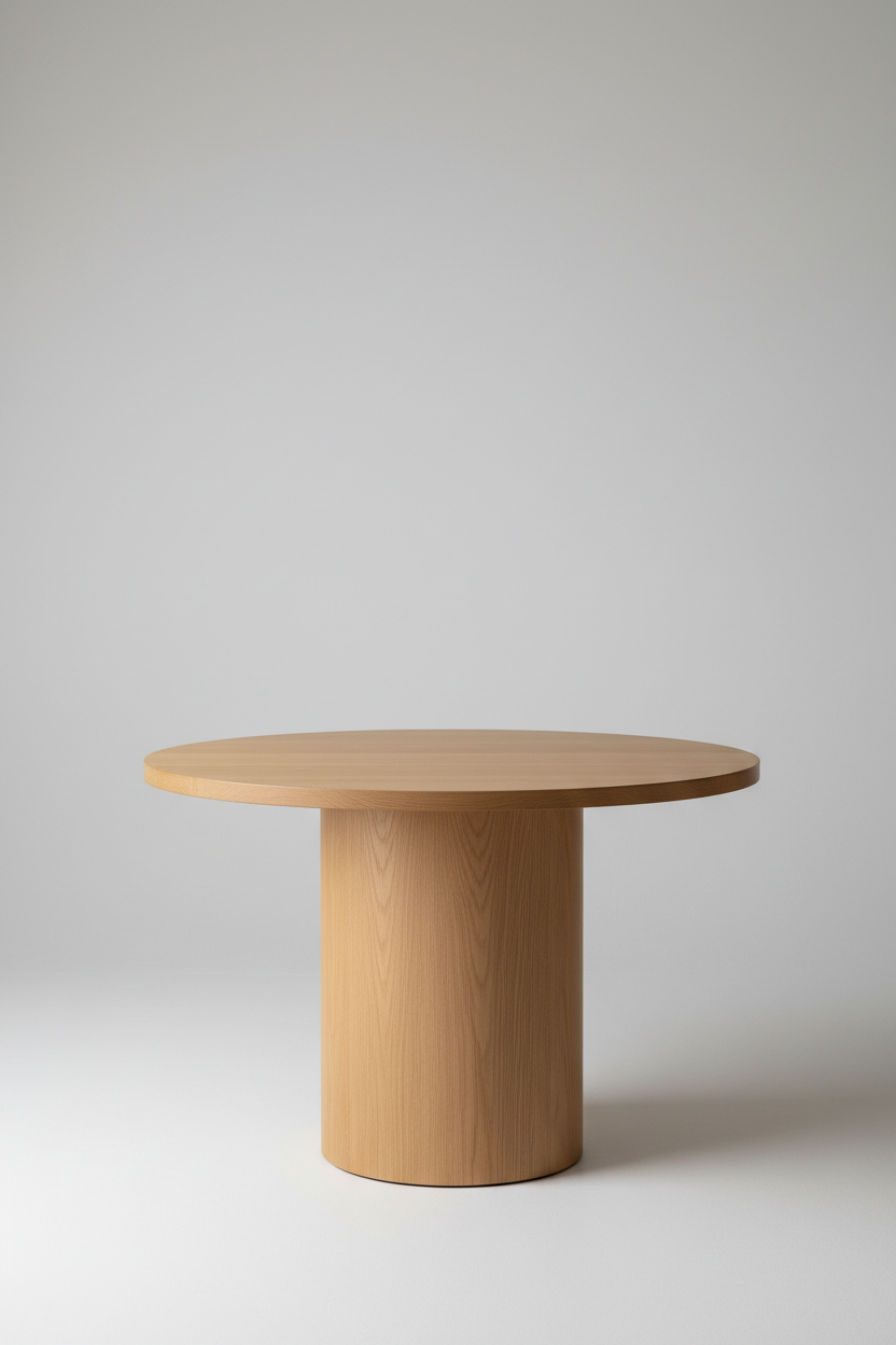 Pedestal Dining Table in Natural Oak finish, back view