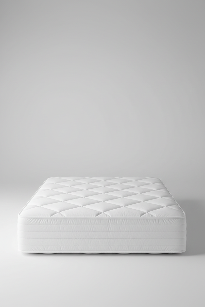 Back view of premium foam mattress with clean white quilted fabric cover