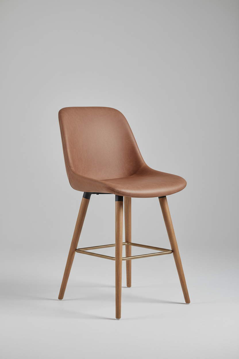 High-back bar chair in soft clay leather, minimal wide scene