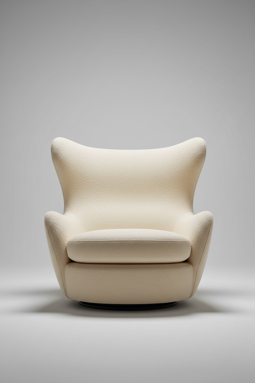 Wing Lounge Chair in Ivory Cream bouclé upholstery, hero shot