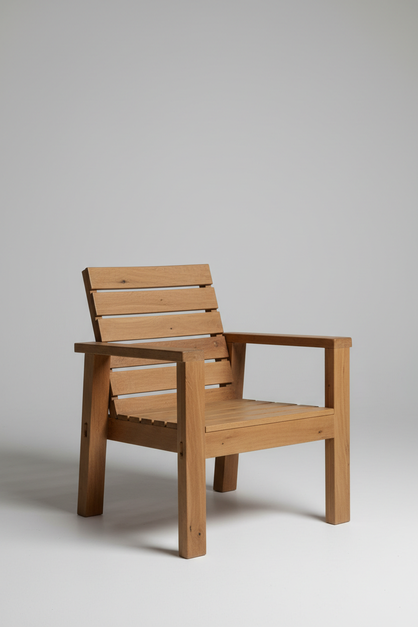 Wooden Lounge Chair in Rustic Elm — Angle view