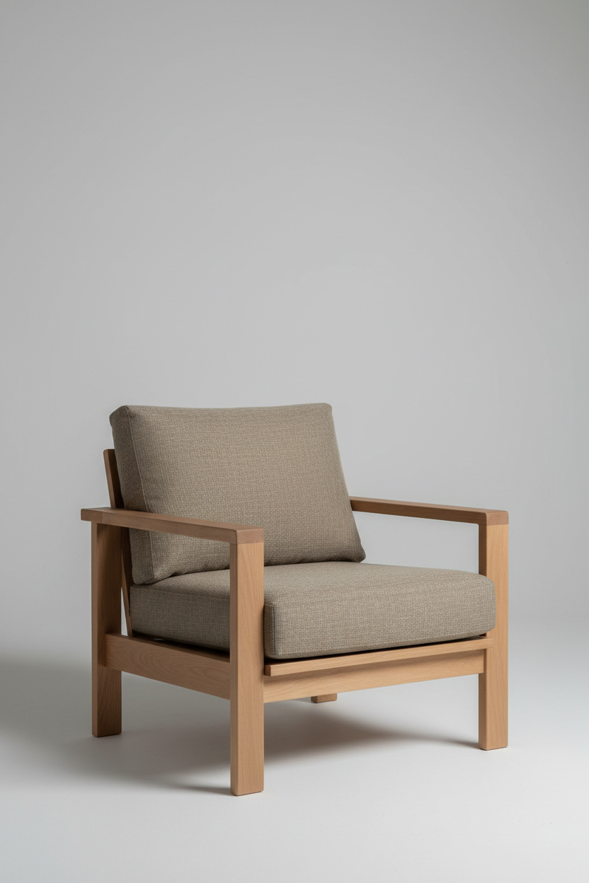 Wooden Armchair in Forest Taupe — Angle View