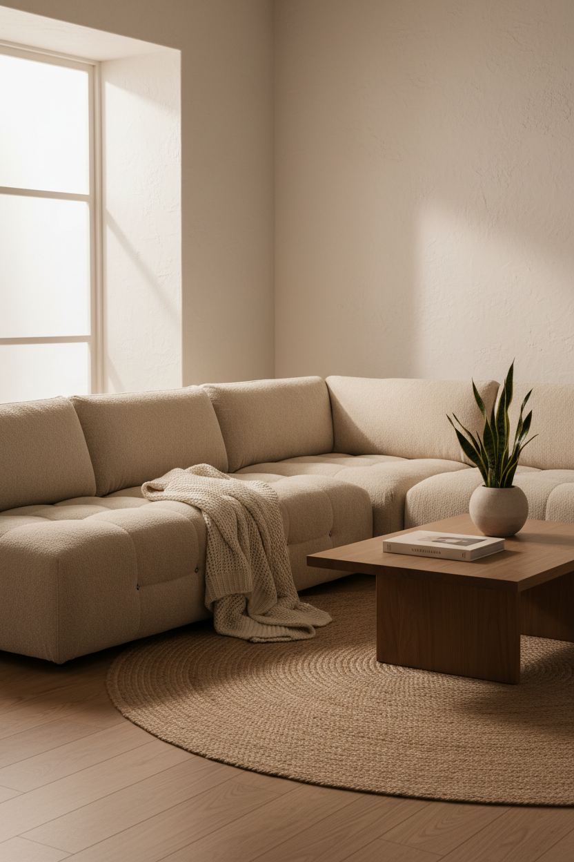 Modular Sofa in Oat Beige in a cozy Japandi living space