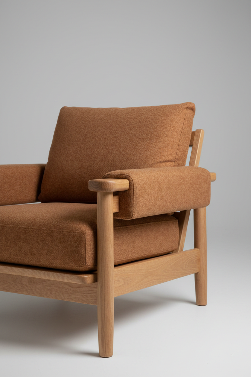 Wooden Armchair in Cinnamon Brown — Material Close-up