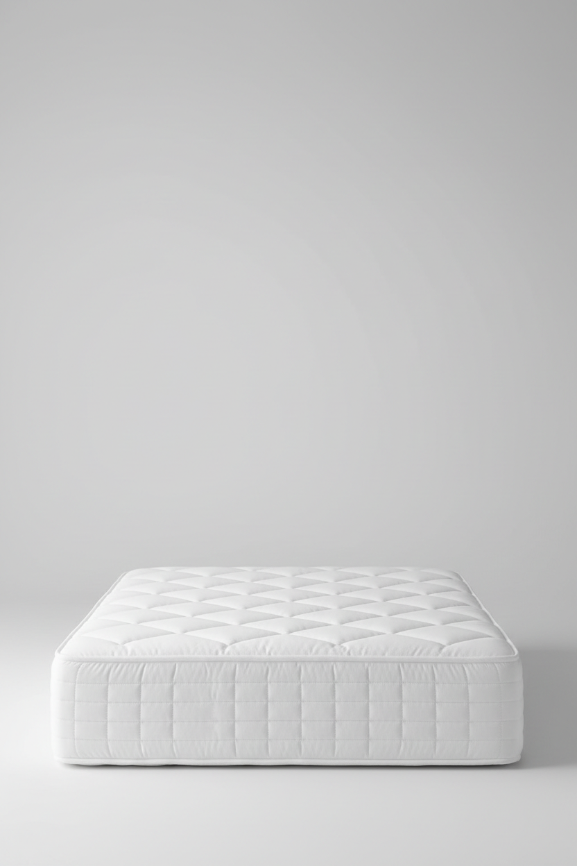 Front view of premium foam mattress with quilted white fabric cover