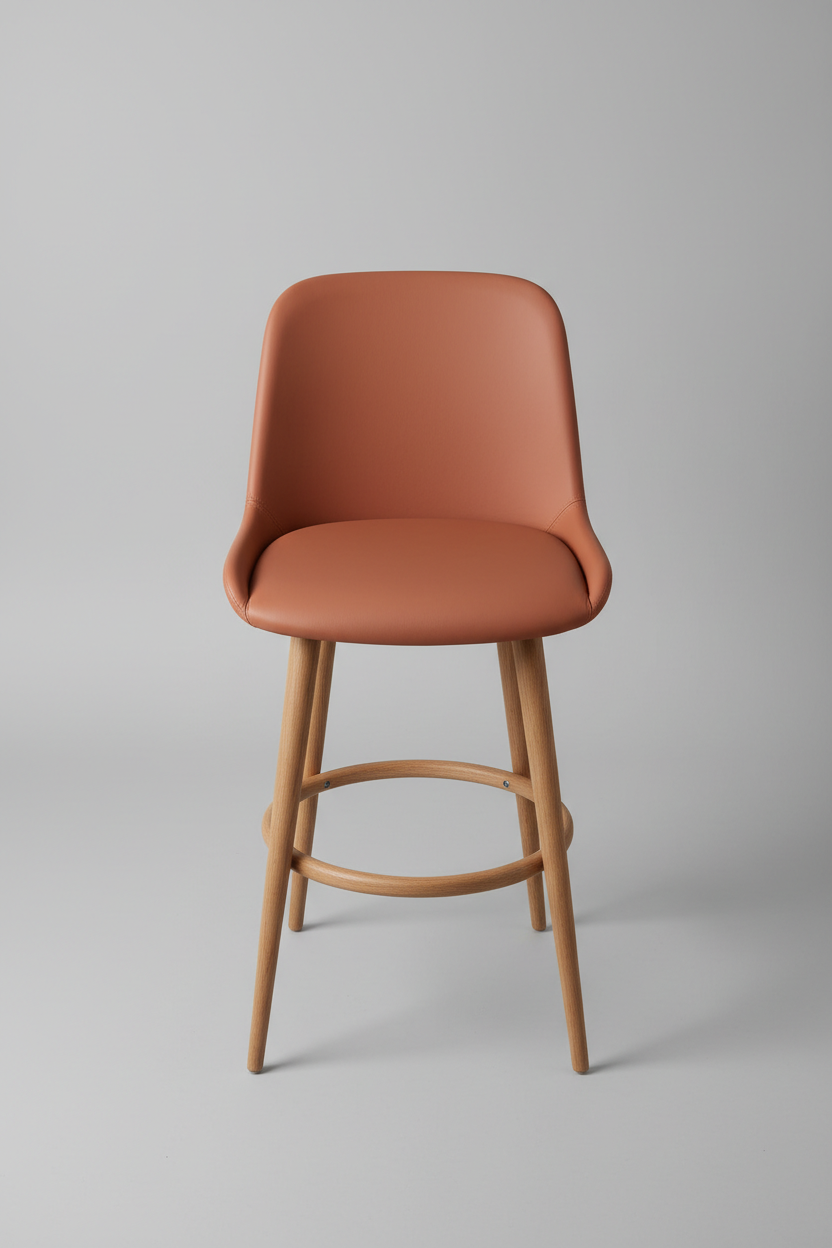 High-back bar chair in soft clay leather, overhead top-down view
