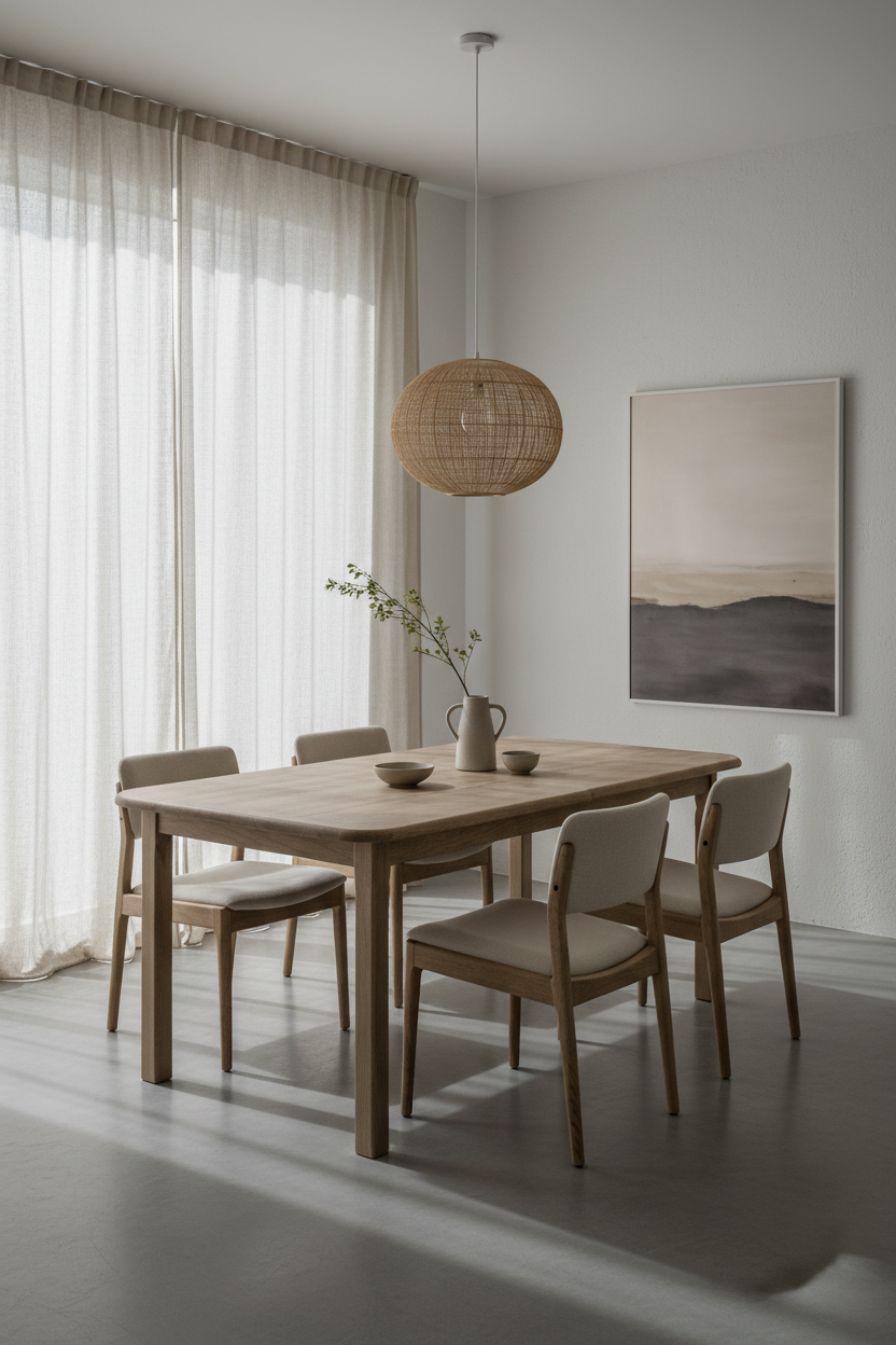 Rectangular Dining Table in Driftwood Beige — Lifestyle