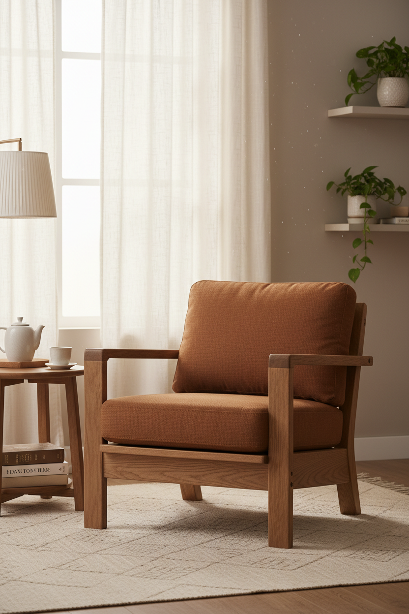 Wooden Armchair in Cinnamon Brown — Lifestyle Scene