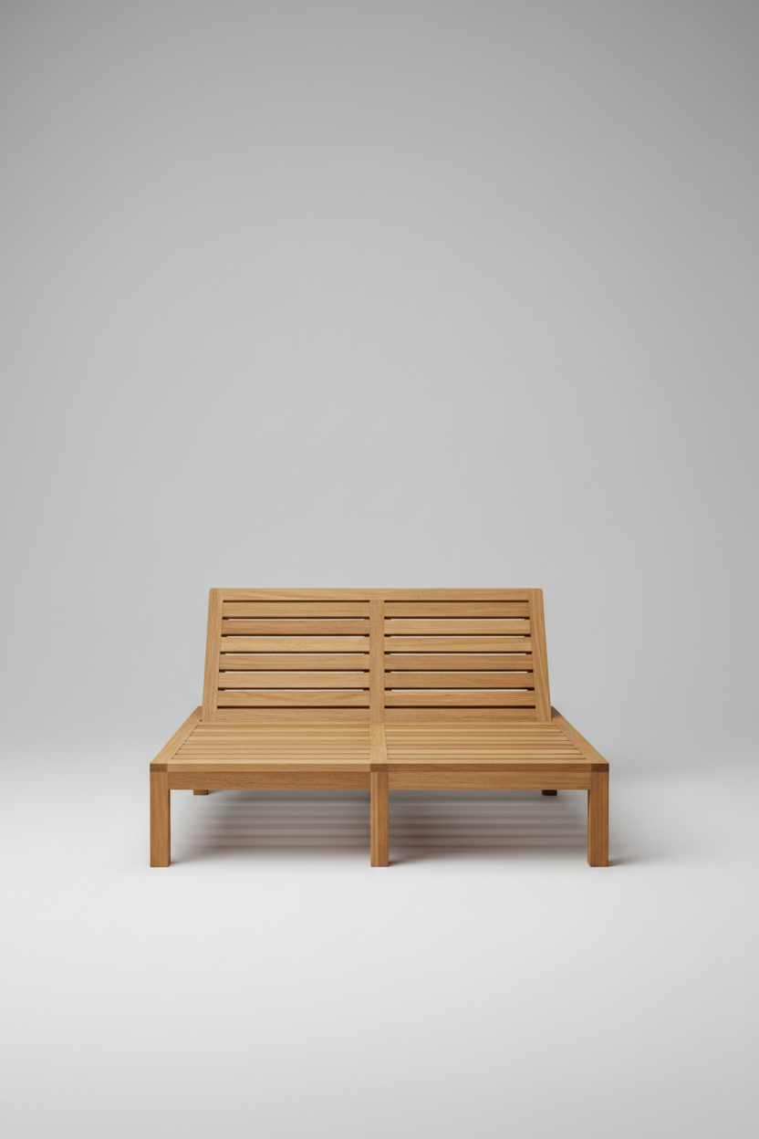 Double Wooden Lounge Base in Honey Oak — Wide scene