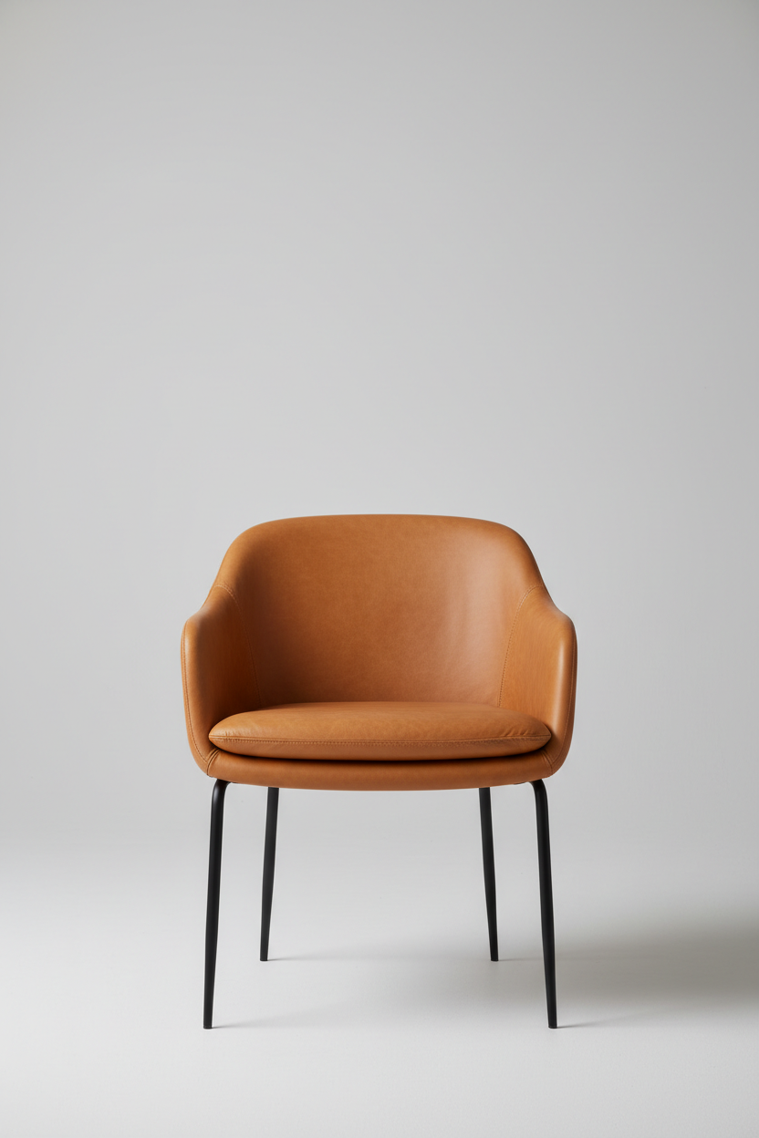 Sculpt Dining Chair front view, caramel leather upholstery