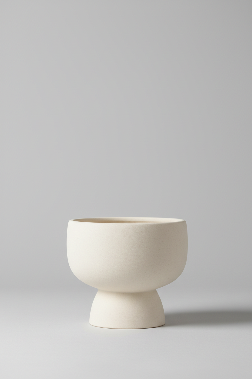 Terra Stone Planter in Ivory Cream – Hero shot on light grey background