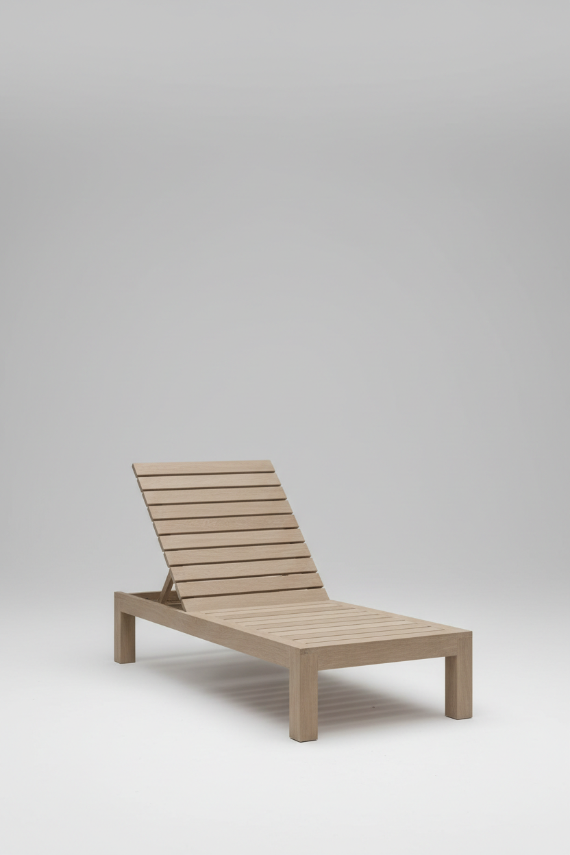 Wooden Lounge Chair in Driftwood Beige — Outdoor patio scene