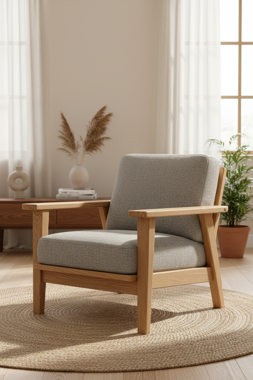 Wooden Armchair in Pebble Grey — Styled Interior