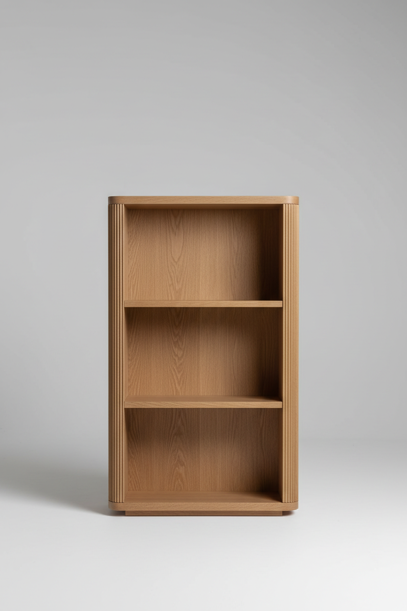 Vertical Wave Shelf in Desert Oak – Open shelf interior detail