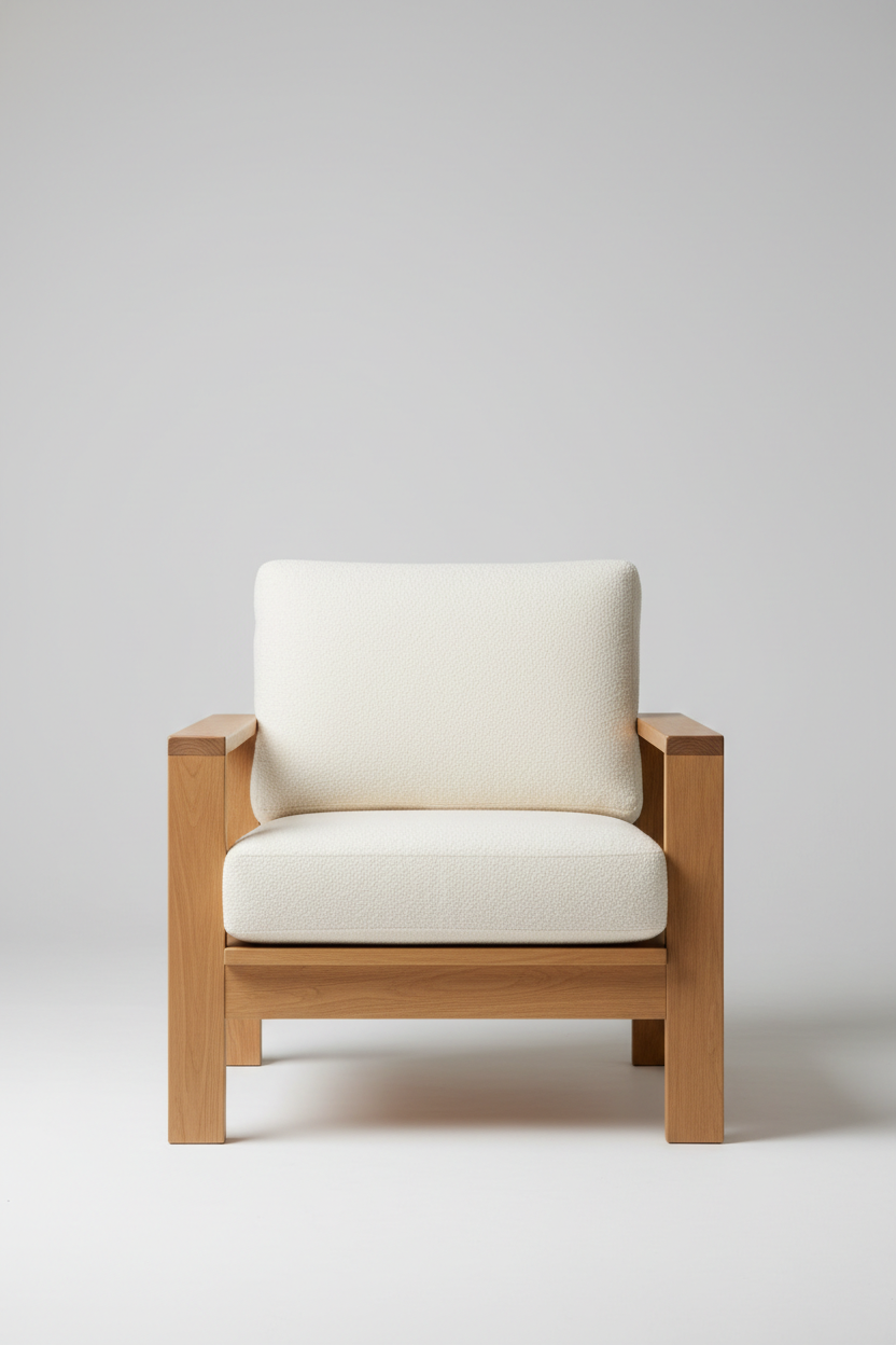 Wooden Armchair in Cream Bouclé — Hero