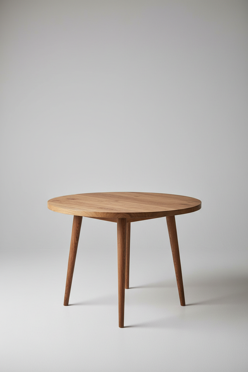 Round Dining Table in Rustic Elm — Minimal Setup