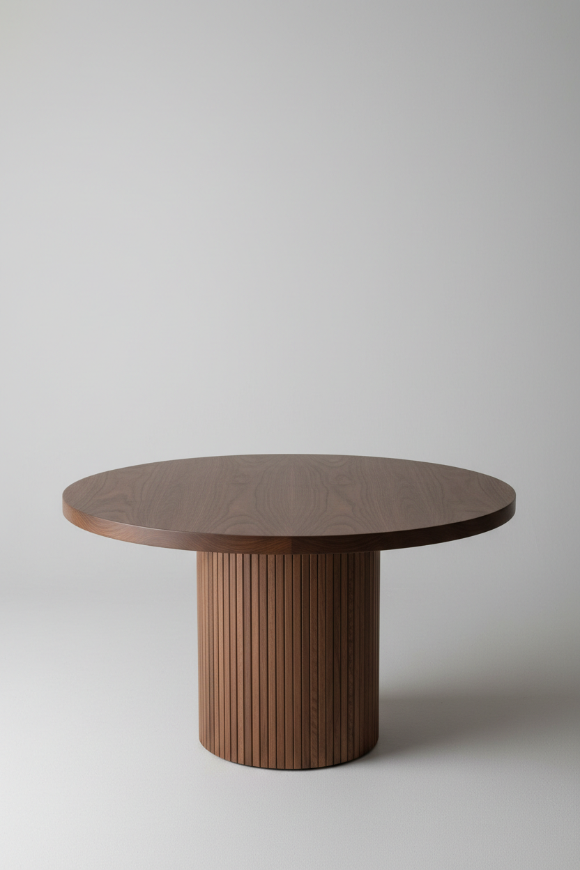 Pedestal Dining Table in Smoked Walnut finish, top view